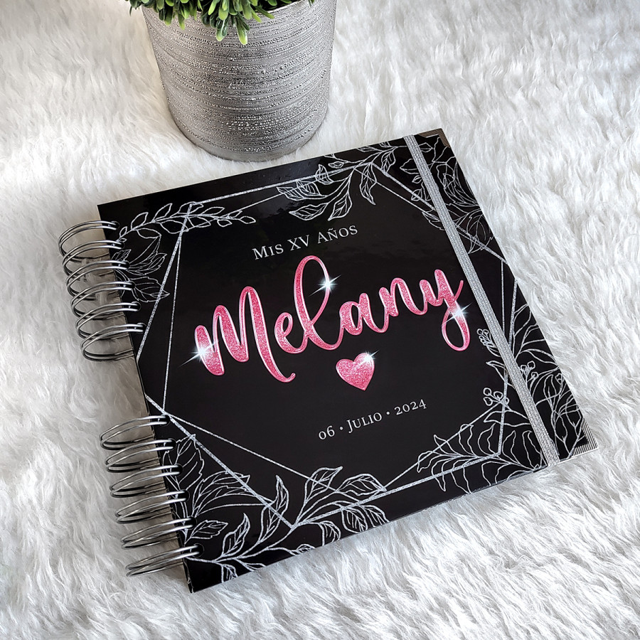 Libro de Firmas XV Años - Negro, Plata y Rosa
