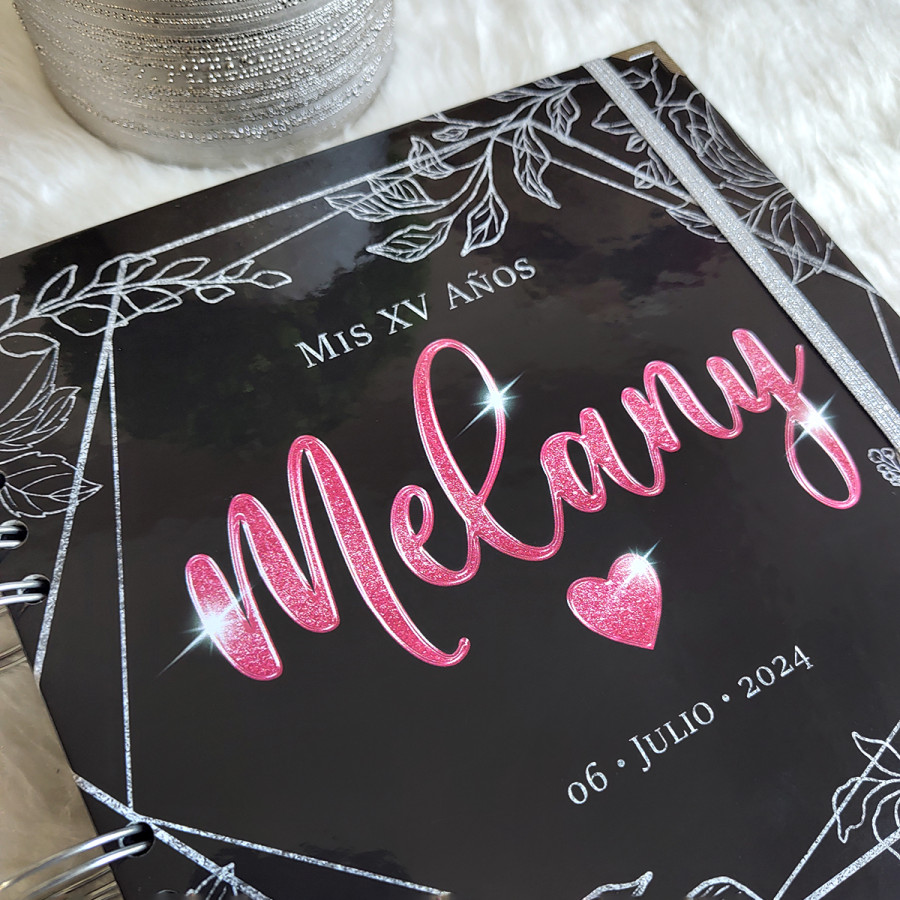 Libro de Firmas XV Años - Negro, Plata y Rosa