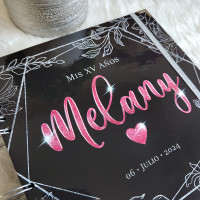 Libro de Firmas XV Años - Negro, Plata y Rosa