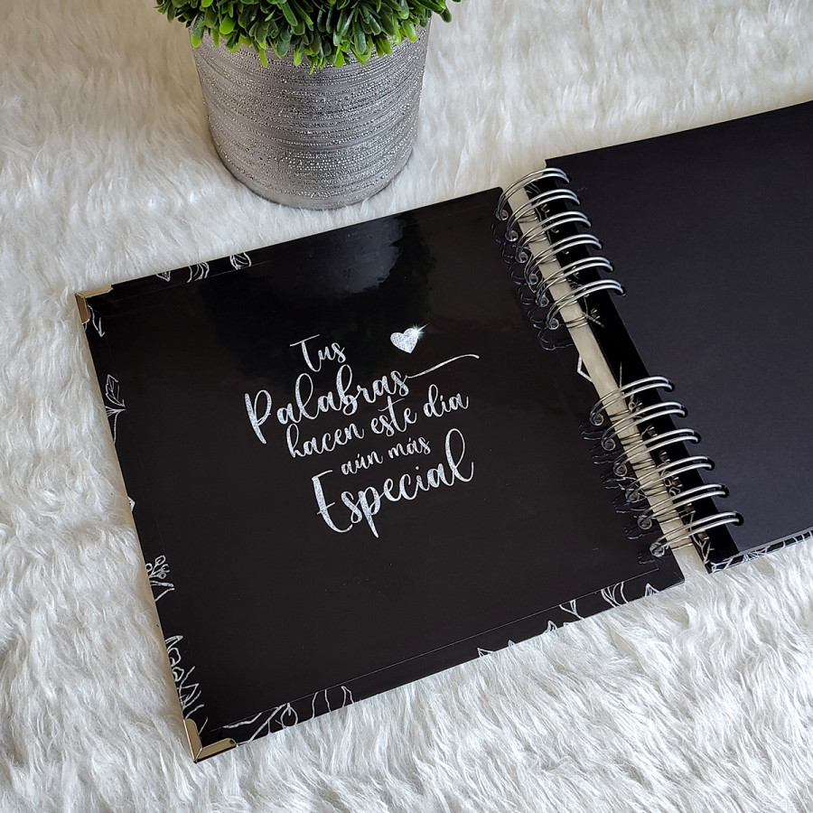 Libro de Firmas XV Años - Negro, Plata y Rosa