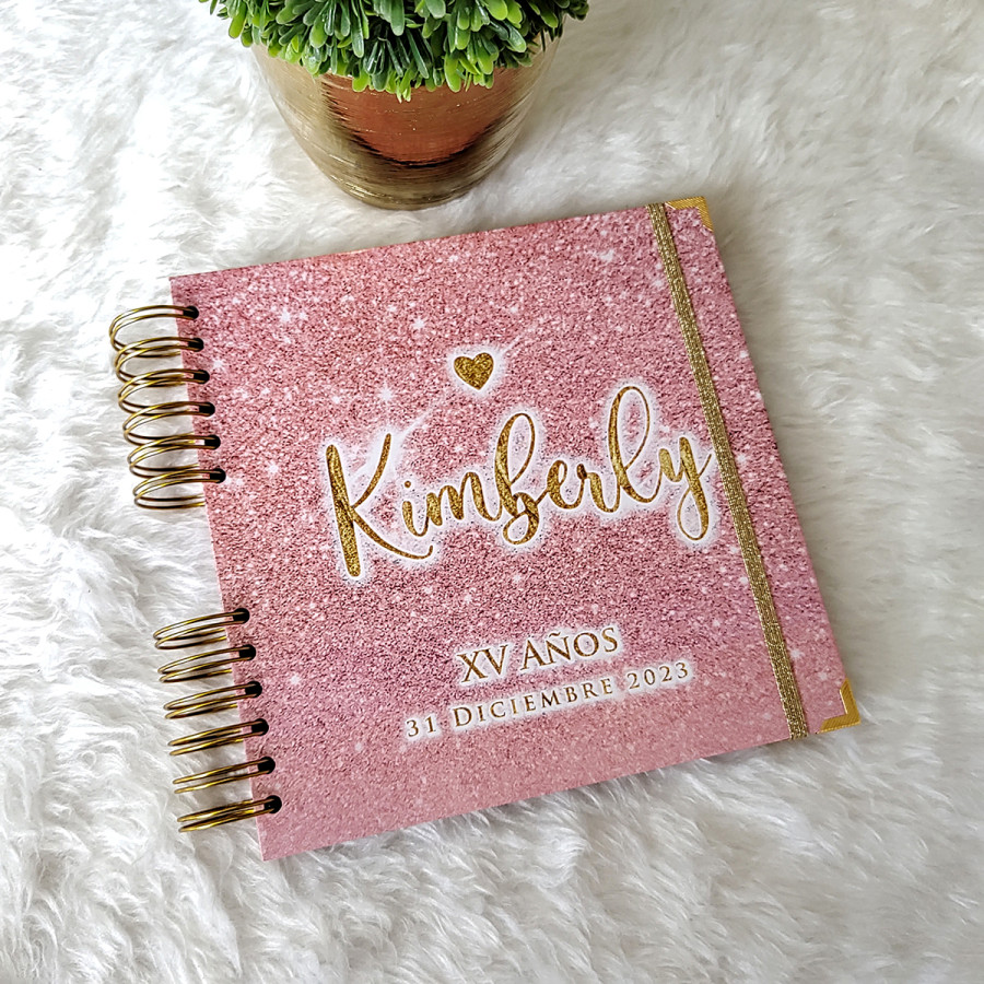 Guestbook XV Años Libro de Firmas -  Rosa y Dorado