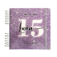 Libro de Firmas XV Años - Morado Glitter y Plateado