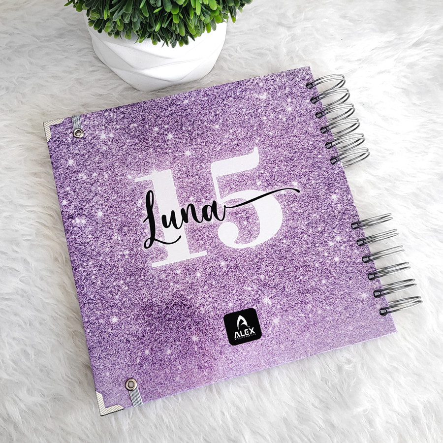Libro de Firmas XV Años - Morado Glitter y Plateado
