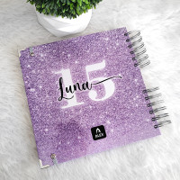 Libro de Firmas XV Años - Morado Glitter y Plateado