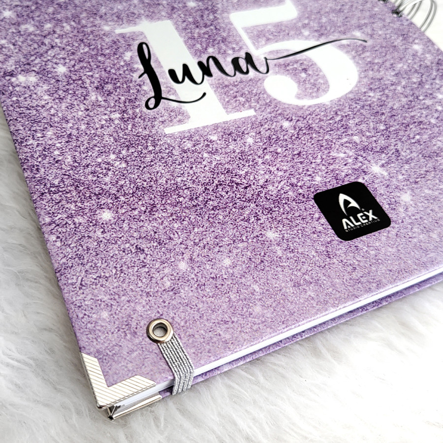 Libro de Firmas XV Años - Morado Glitter y Plateado