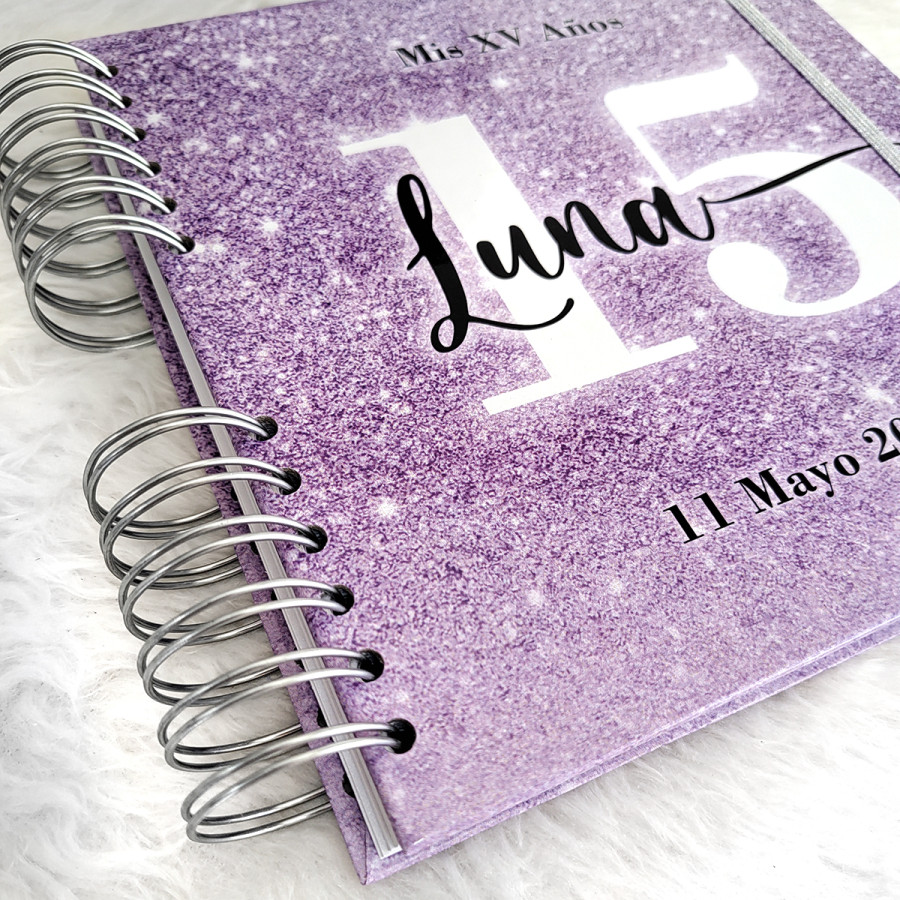 Libro de Firmas XV Años - Morado Glitter y Plateado