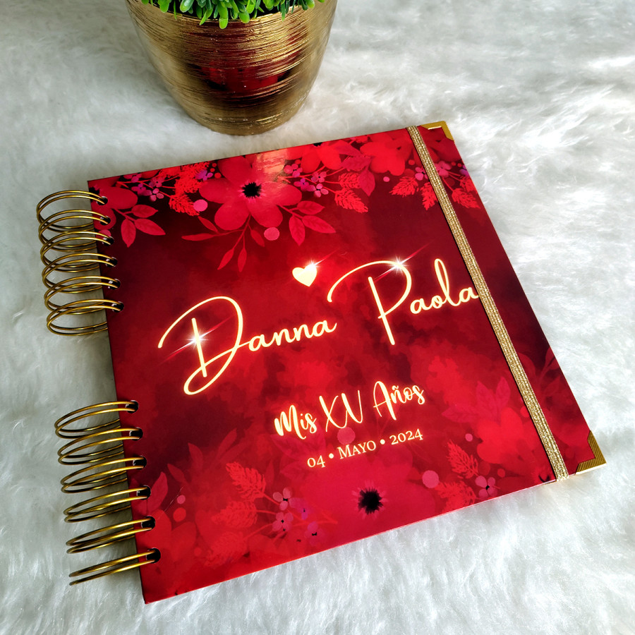 Libro de Firmas, Guestbook XV Años -  Rojo y Dorado
