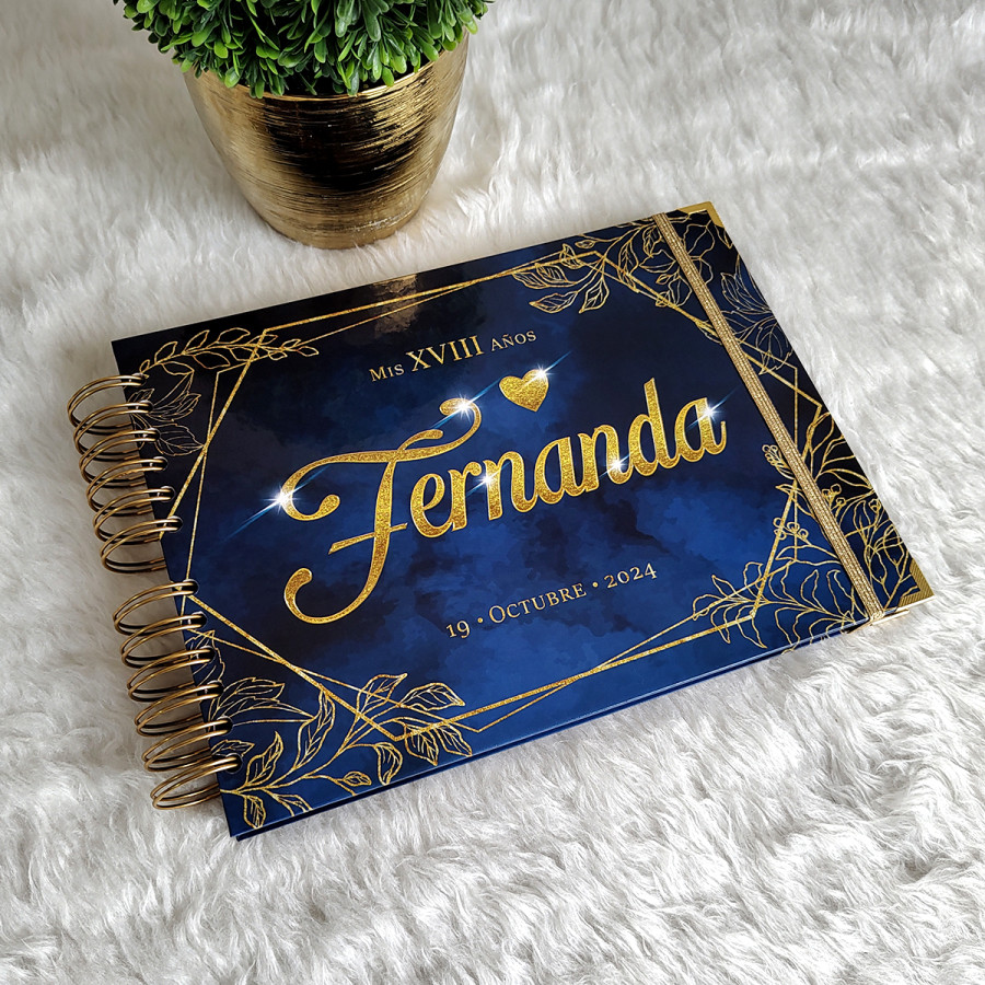 Libro de Firmas, Guestbook XV Años - Azul y Dorado