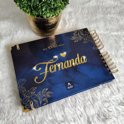 Libro de Firmas, Guestbook XV Años - Azul y Dorado