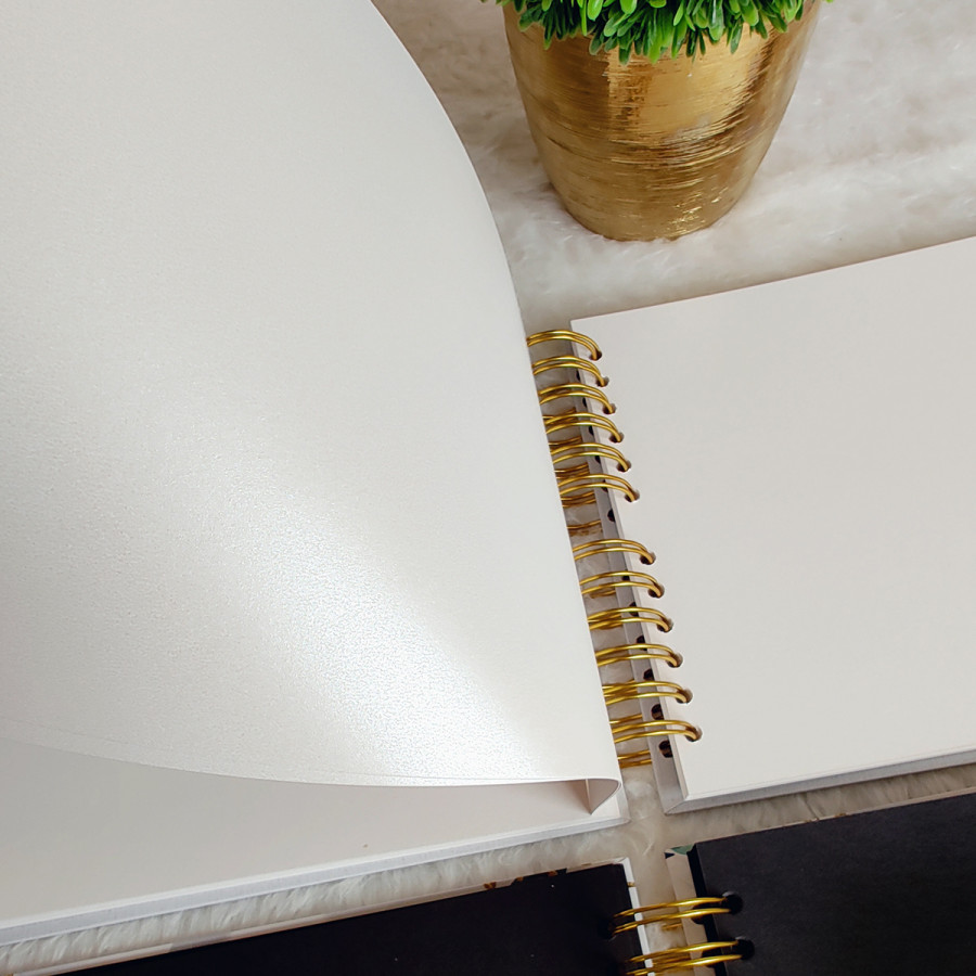 Libro de Firmas de Boda, Guestbook - Blanco Marmol con Flores y Dorado