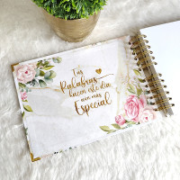 Libro de Firmas de Boda, Guestbook - Blanco Marmol con Flores y Dorado