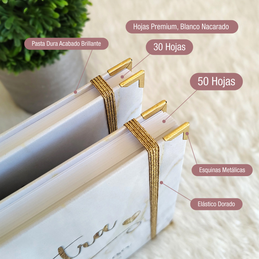 Libro de Firmas de Boda - Flores y Dorado