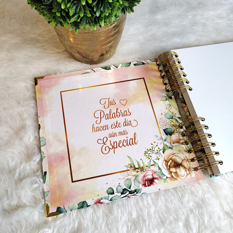 Libro de Firmas de Boda - Flores y Dorado