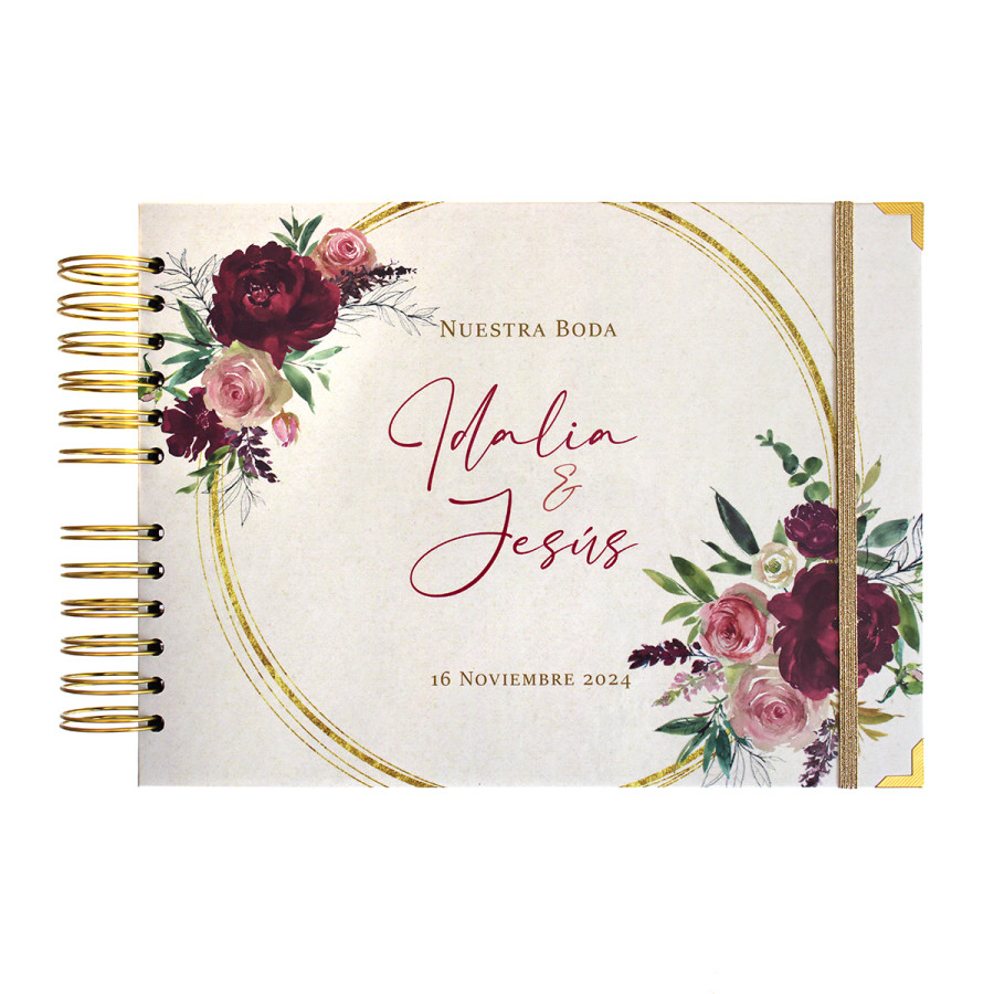 Libro de Firmas de Boda - Floral Vino y Dorado