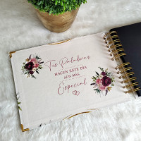 Libro de Firmas de Boda - Floral Vino y Dorado