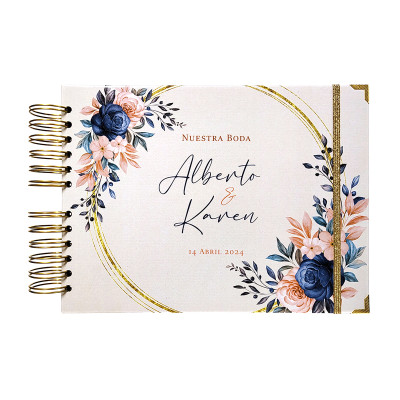 Libro de Firmas de Boda - Floral Azul y Dorado Libro de Firmas de Boda - Floral Azul y Dorado