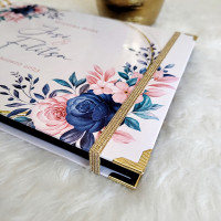 Libro de Firmas de Boda - Floral Azul y Dorado