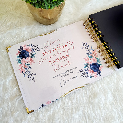 Libro de Firmas de Boda - Floral Azul y Dorado Libro de Firmas de Boda - Floral Azul y Dorado