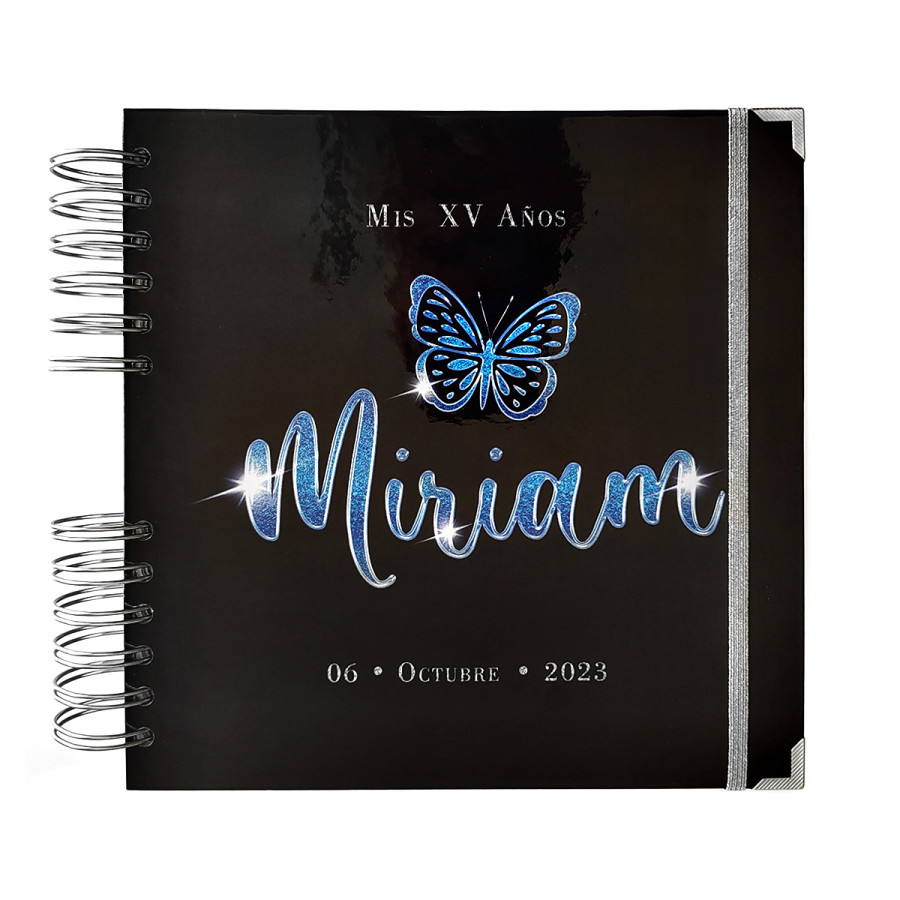 Libro de Firmas XV Años - Negro y Azul Mariposa