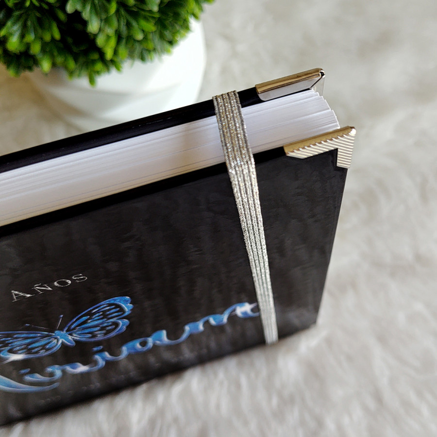 Libro de Firmas XV Años - Negro y Azul Mariposa