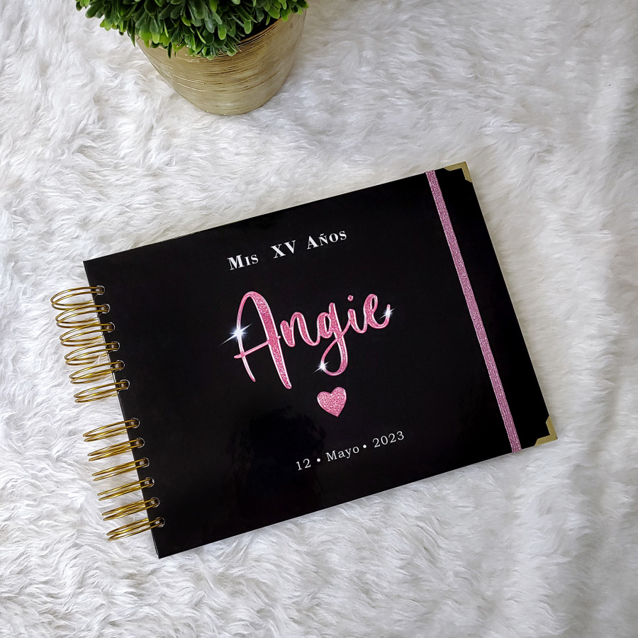 Libro de Firmas XV Años - Negro y Rosa