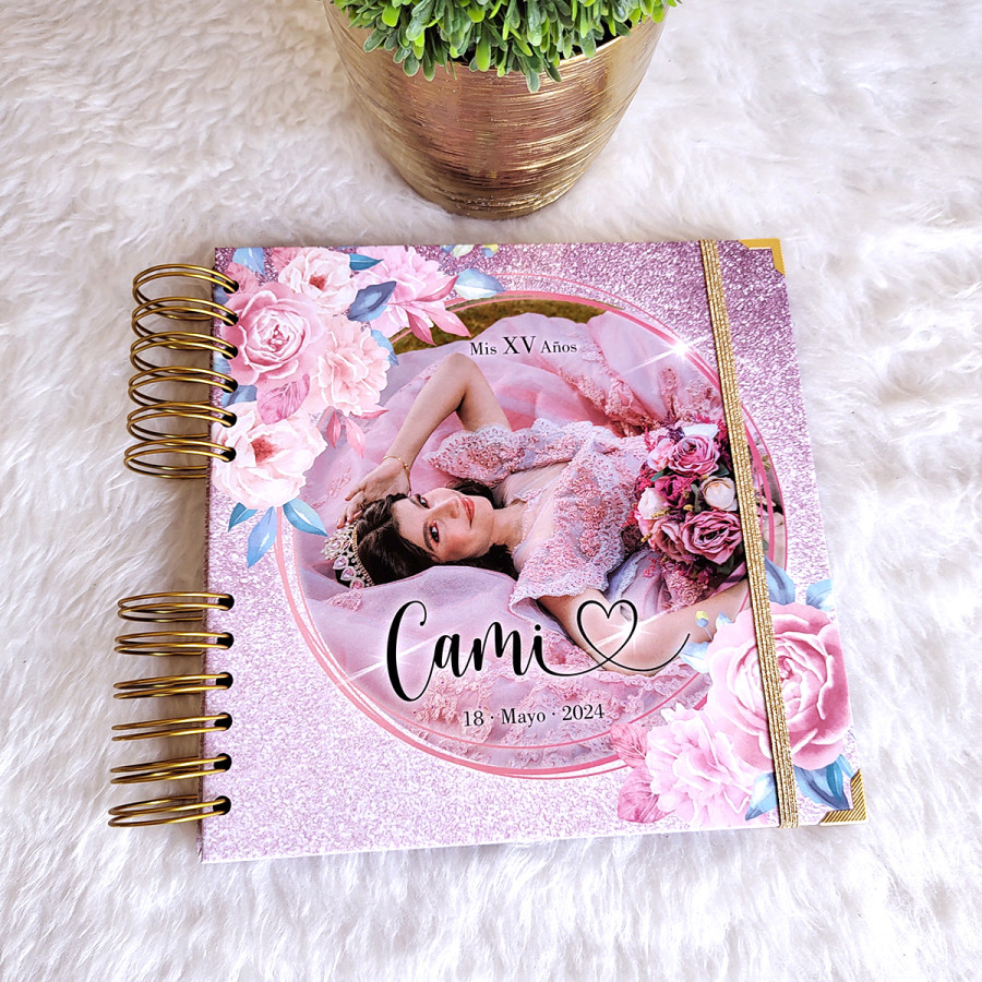 Libro de Firmas XV Años - Rosa y Fotografía