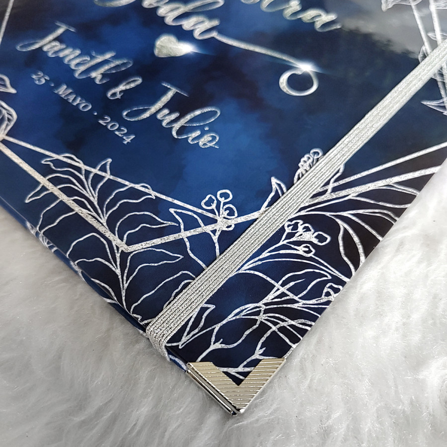 Libro de Firmas de Boda - Azul y Plateado