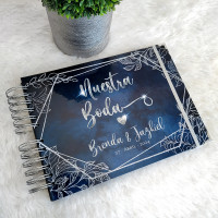 Libro de Firmas de Boda - Azul y Plateado