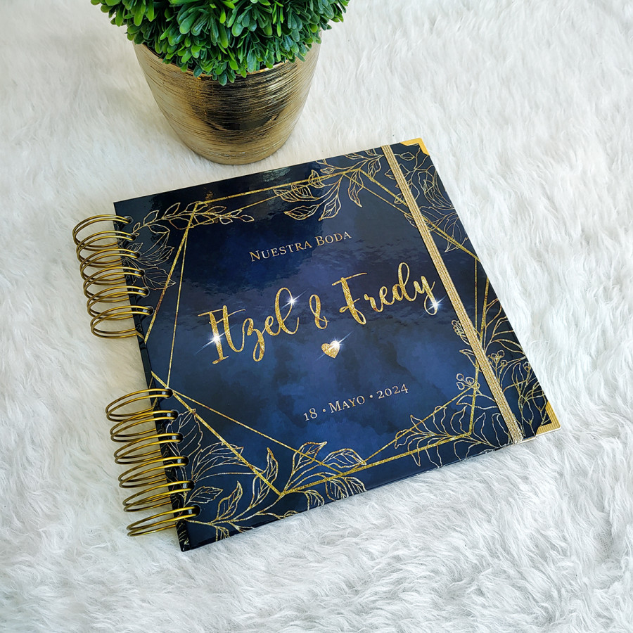 Libro de Firmas de Boda - Azul y Dorado