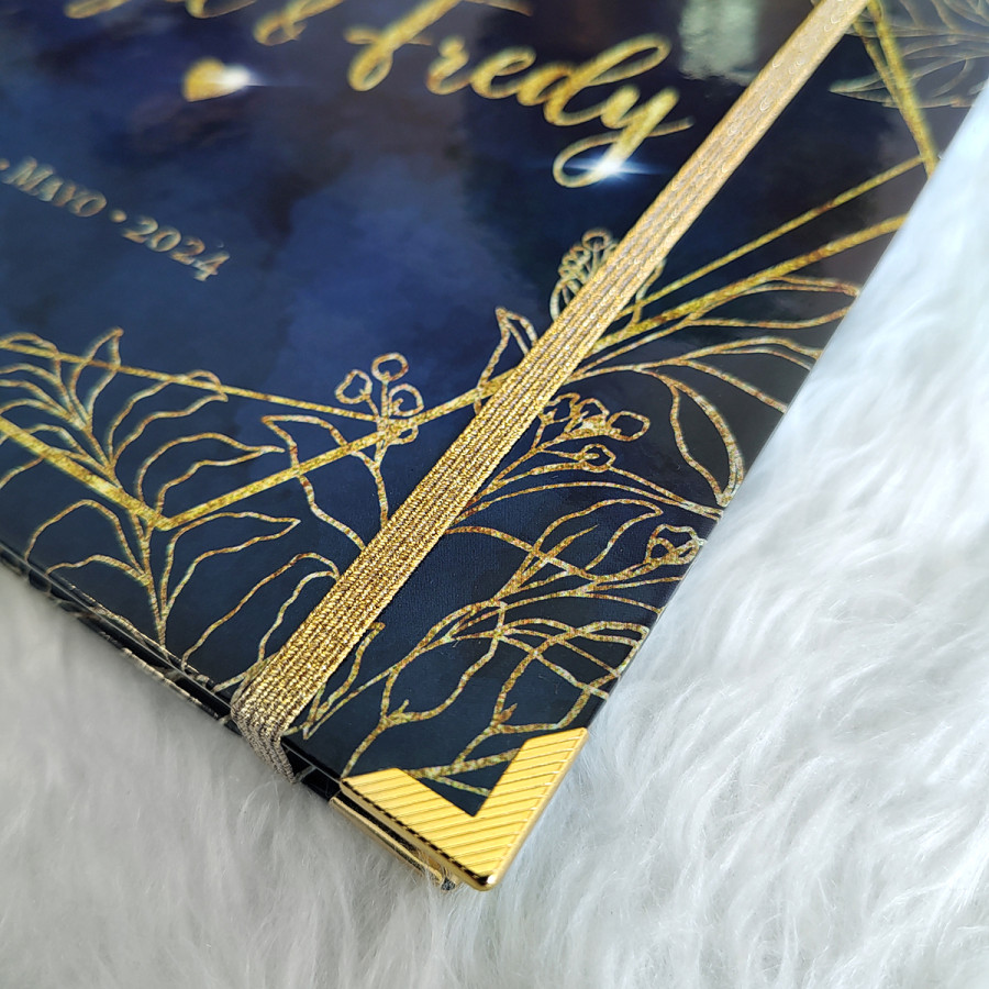 Libro de Firmas de Boda - Azul y Dorado