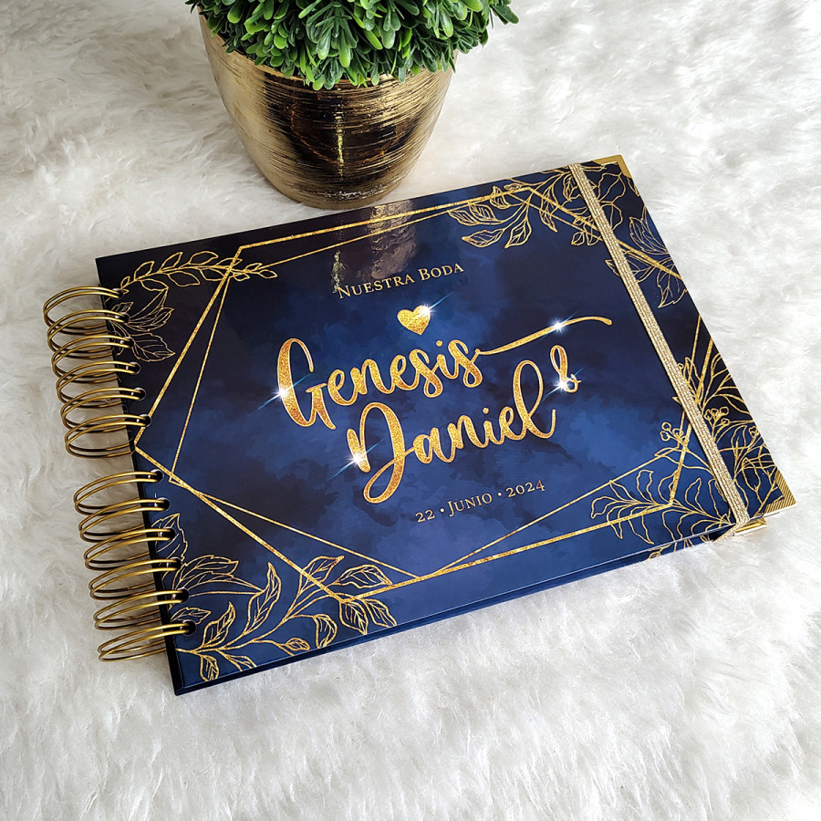 Libro de Firmas de Boda - Azul y Dorado