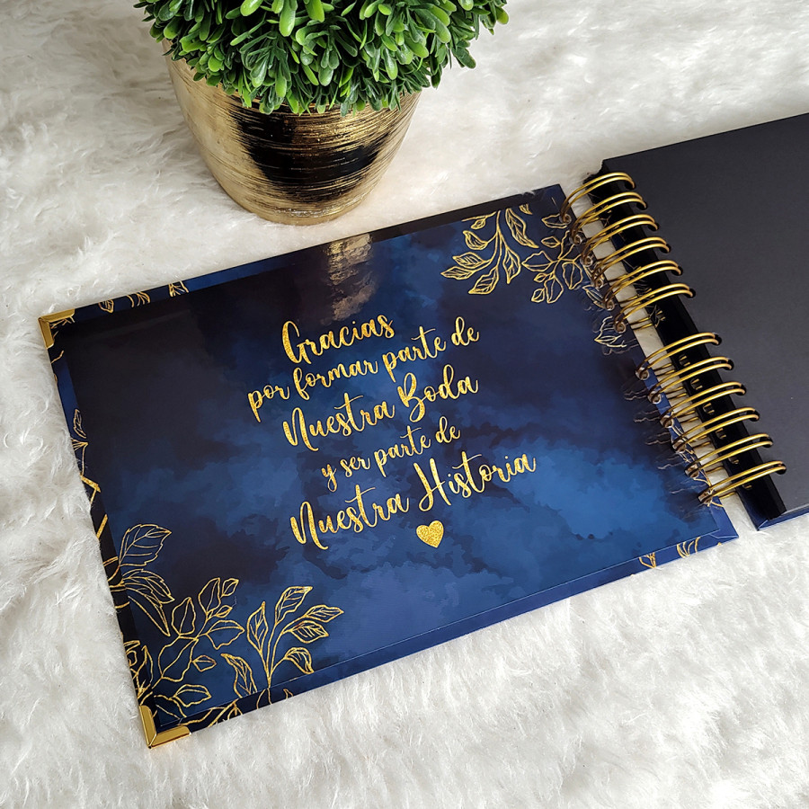 Libro de Firmas de Boda - Azul y Dorado