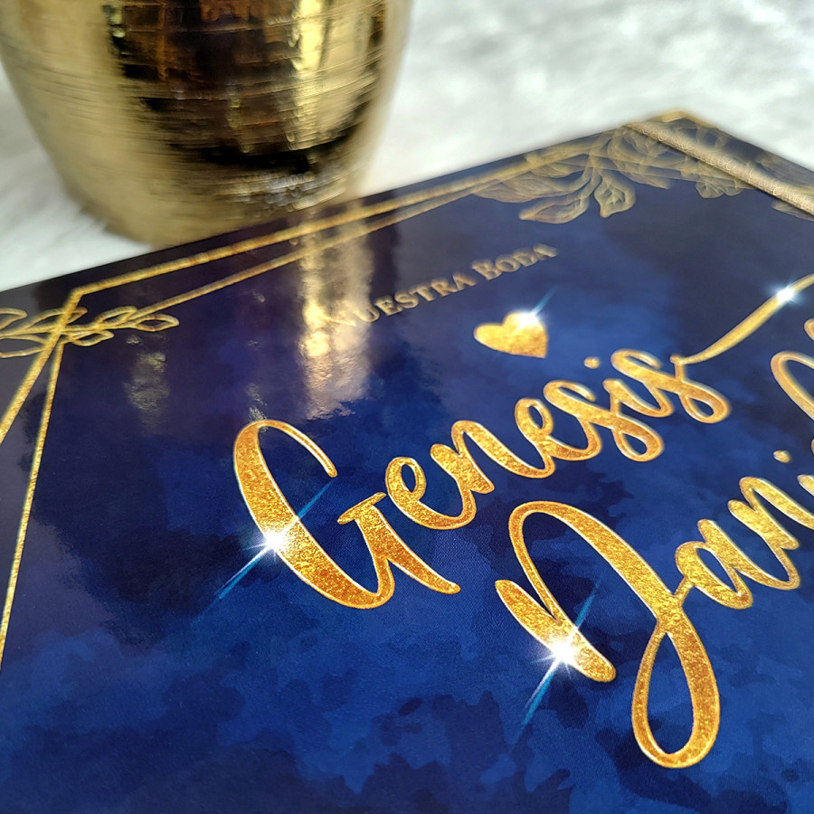 Libro de Firmas de Boda - Azul y Dorado