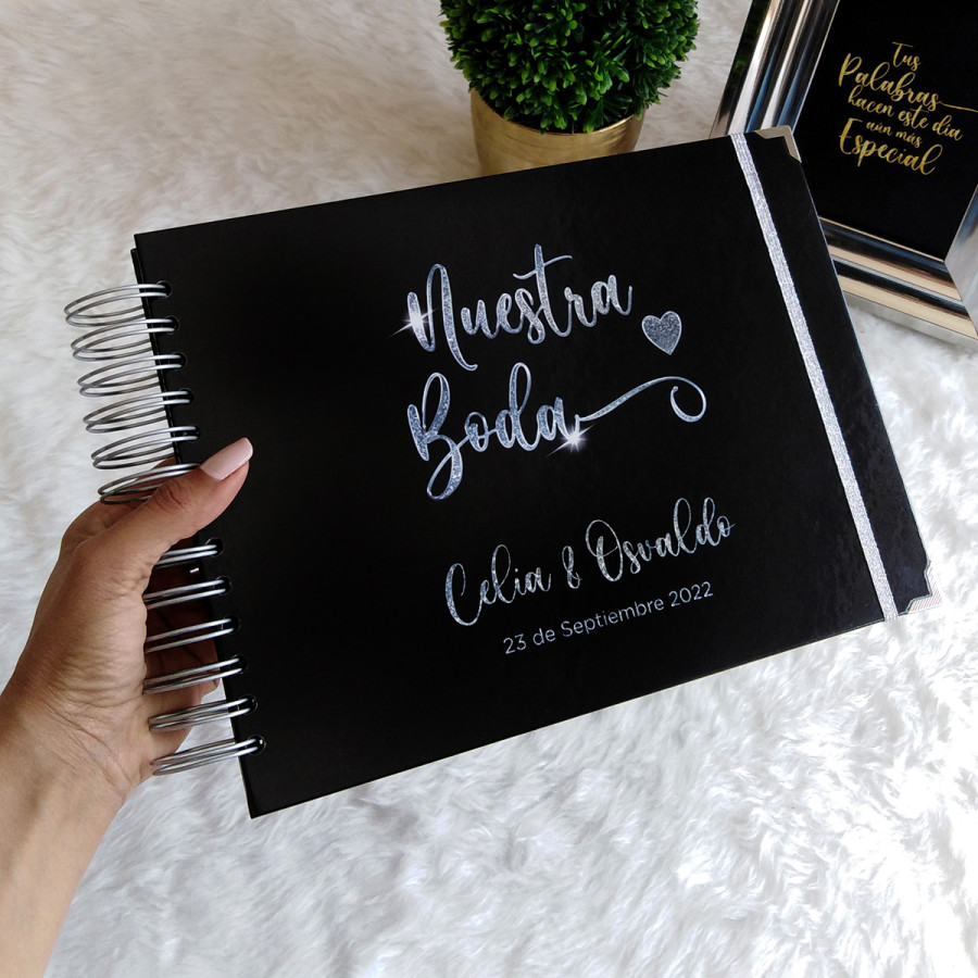 Libro de Firmas de Boda - Negro y Plateado