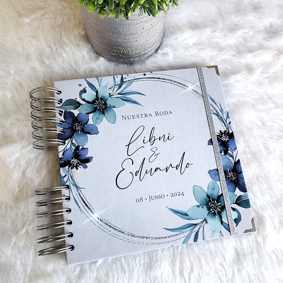 Libro de Firmas de Boda - Azul y Plateado