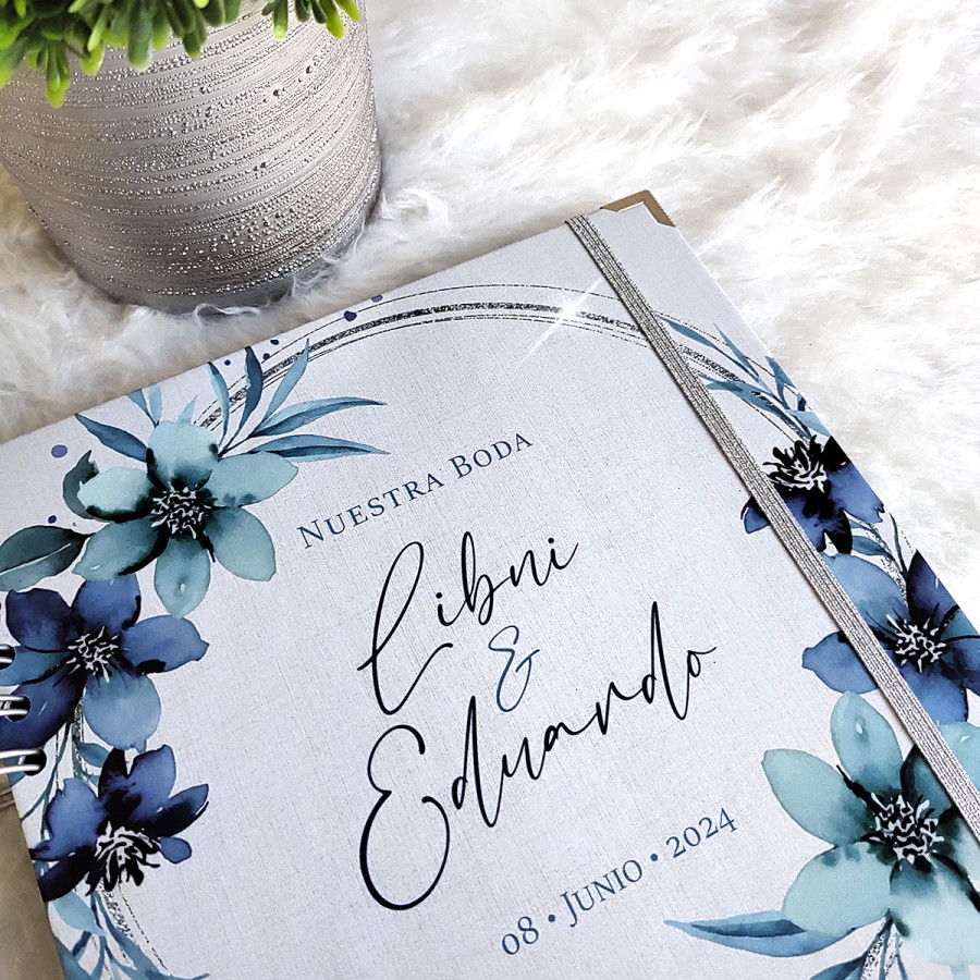 Libro de Firmas de Boda - Azul y Plateado