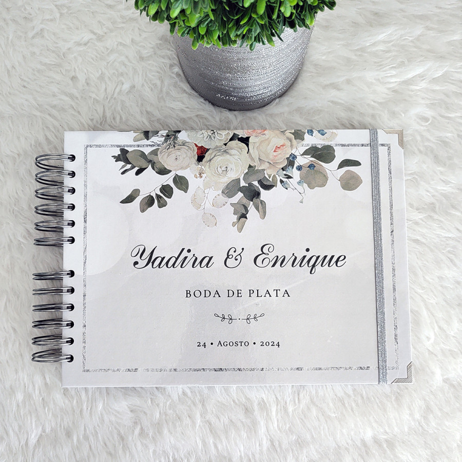 Libro de Firmas de Boda o Aniversario - Flores Blancas