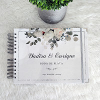 Libro de Firmas de Boda o Aniversario - Flores Blancas