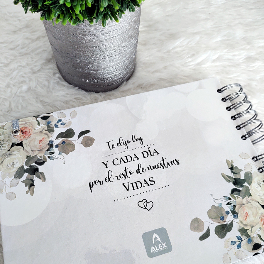 Libro de Firmas de Boda o Aniversario - Flores Blancas
