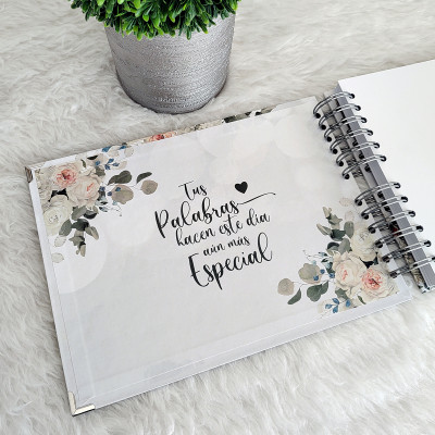 Libro de Firmas de Boda o Aniversario - Flores Blancas
