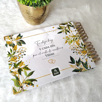 Libro de Firmas de Boda - Hojas Verdes y Dorado