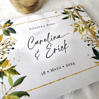 Libro de Firmas de Boda - Hojas Verdes y Dorado