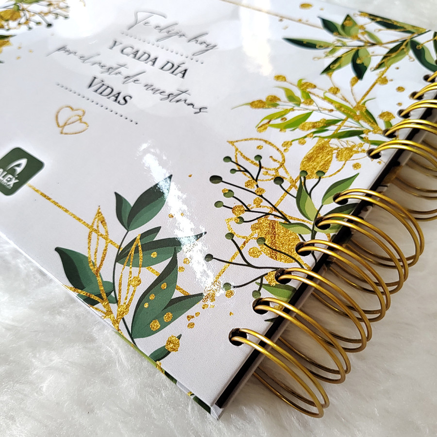 Libro de Firmas de Boda - Hojas Verdes y Dorado