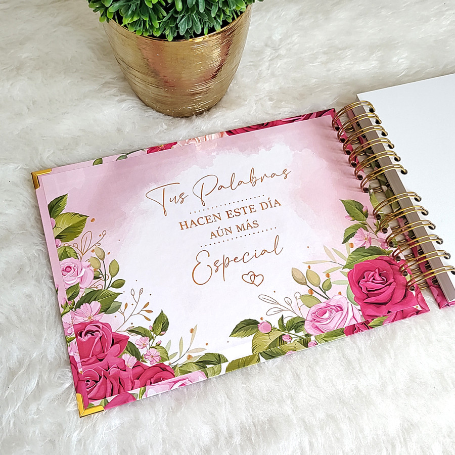 Libro de Firmas de Boda - Flores Rosas