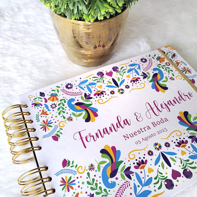 Libro de Firmas de Boda - Flores Mexicanas