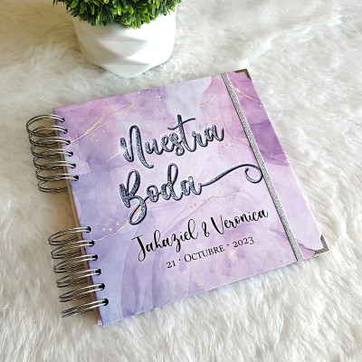 Libro de Firmas de Boda - Lila y Plateado