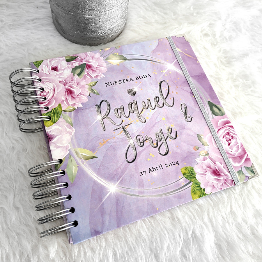 Libro de Firmas de Boda - Lila y Flores