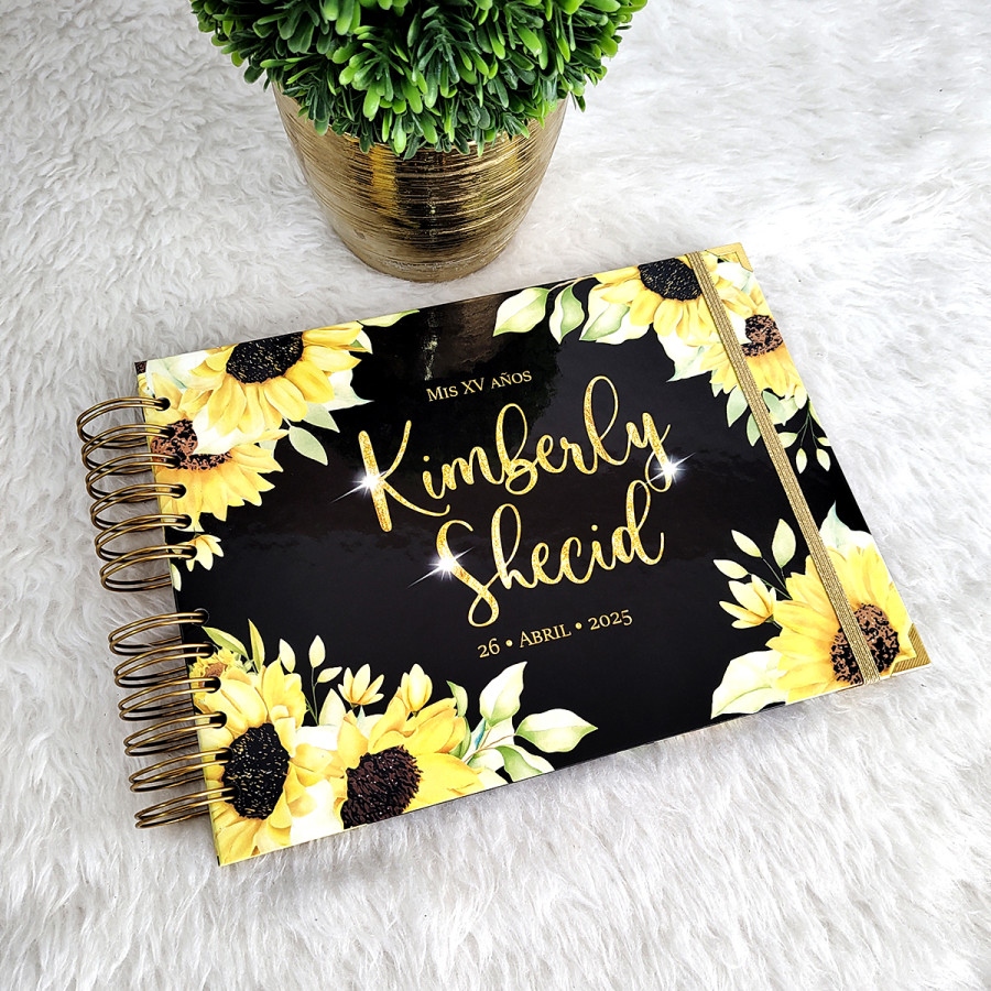 Libro de Firmas XV años - Girasoles y detalles en Dorado