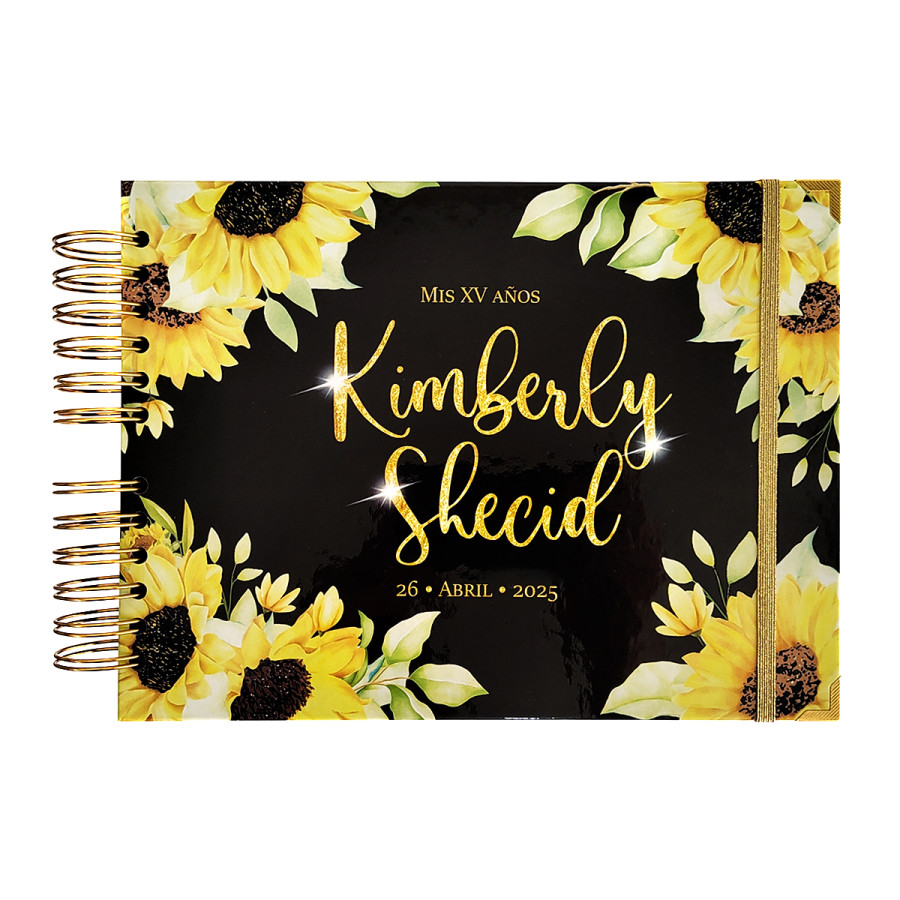 Libro de Firmas XV años - Girasoles y detalles en Dorado