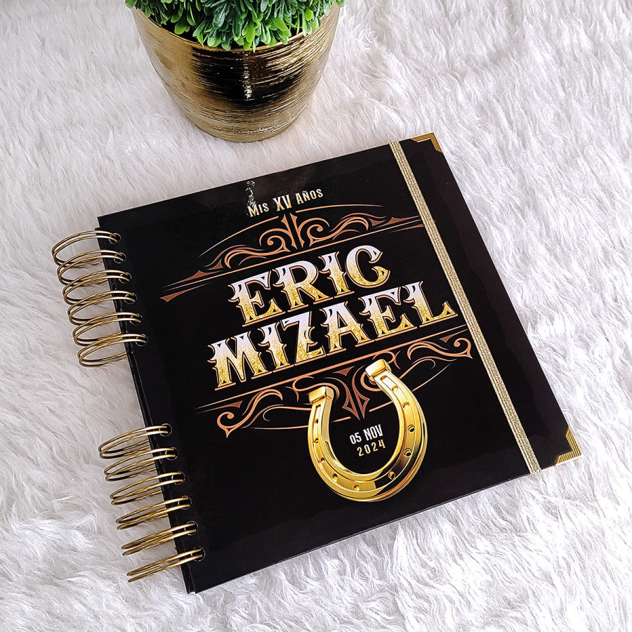 Libro de Firmas XV Años Varonil - Negro Vaquero Dorado